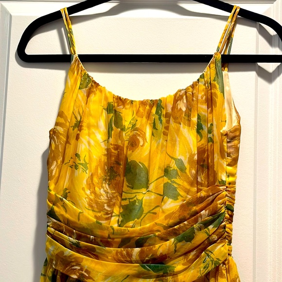 Vintage (1940s-60s) Dress.  Sunflower yellow, gold dahlias print. Joan Barrie NY - Picture 2 of 7